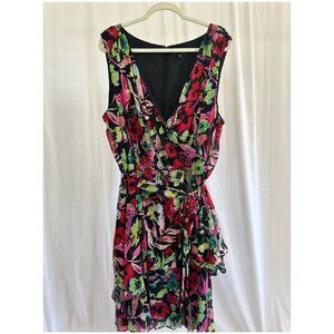 Tahari ASL Women's Plus 24W bright floral wrap front dress with ruffled skirt
